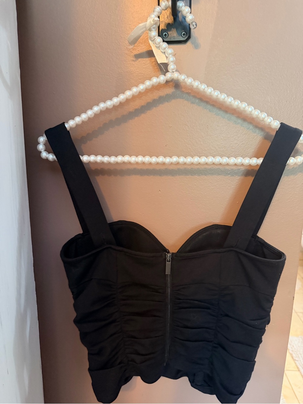 Reformation Black Ruched Bustier Top with Wide Straps
